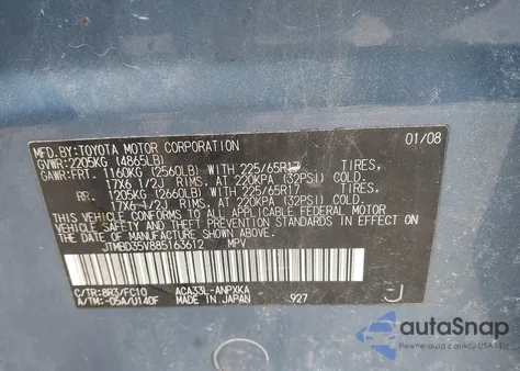 2008 Toyota Rav4 from USA, damaged, VIN JTMBD35V885163612